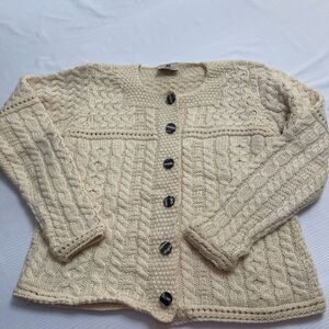 Carraig Donn Cardigan Irish Sweater M Cable Knit Ireland Wool Chunky Fisherman